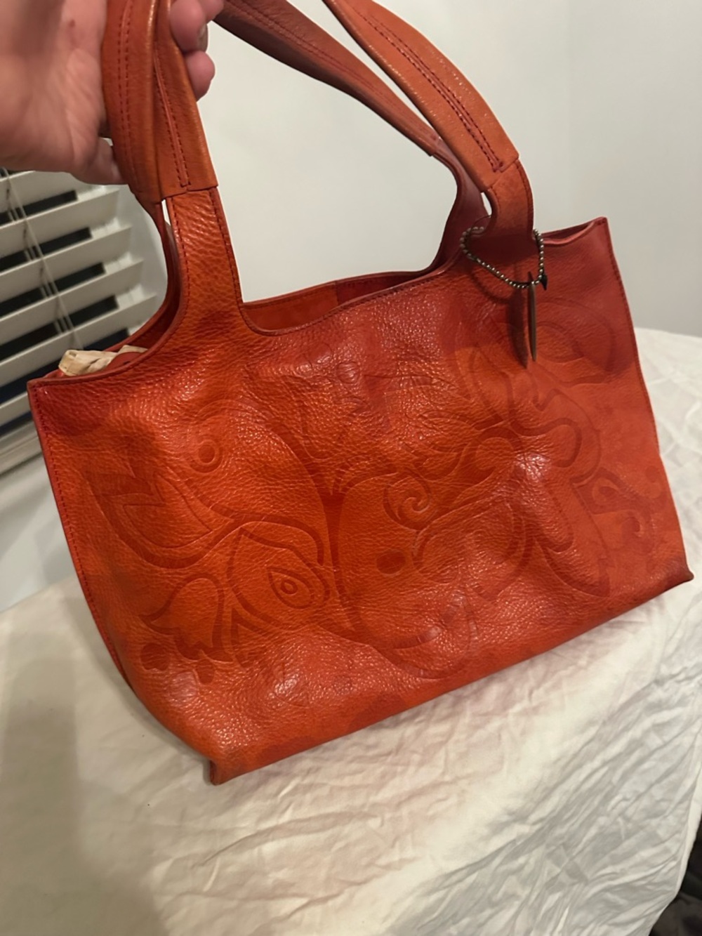 DKNY Orange Embossed Leather Shoulder Tote